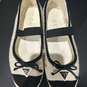 GUESS Black and Cream Flats with Bow Detail